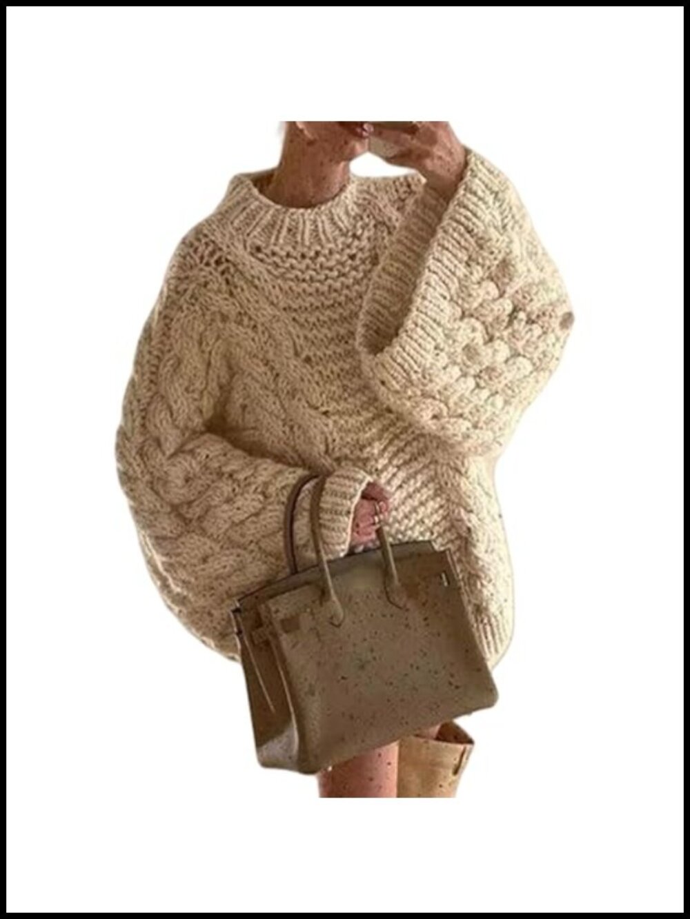 Oversized Chunky Cable Knit Pullover Sweater Long Sleeve Cozy Tunic